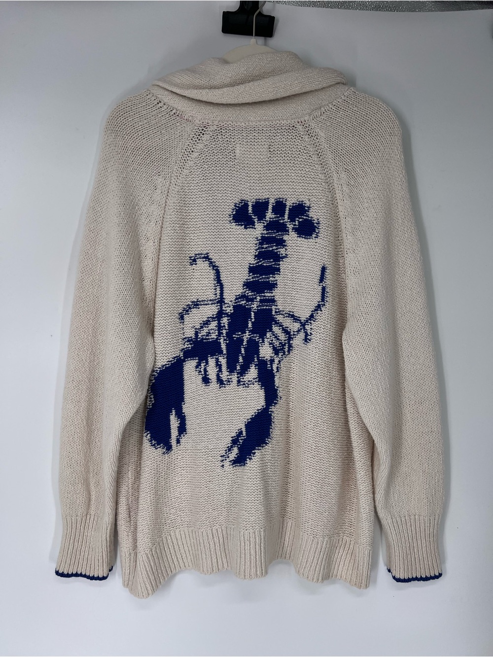 Maeve Cream Blue Lobster Motif Knit V Neck Nautical Beach Cardigan Sweater 1X